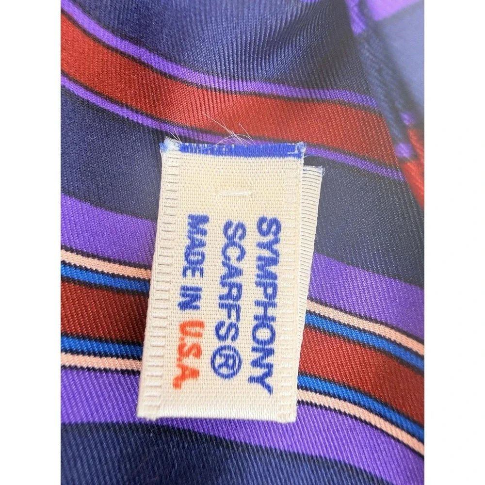 Vintage Symphony Scarfs Silk Bow Brooch Pin 70s Purple Stripe‎ Secretary USA
